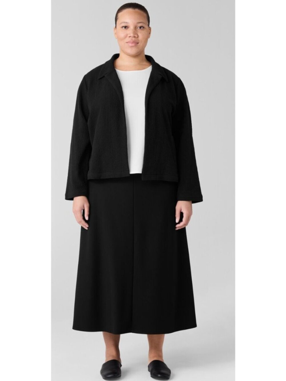 NWT Eileen Fisher Organic Cotton Tweed Classic Collar Jacket Black-sz 2X
